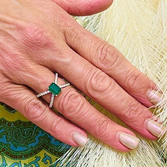 Natural Emerald Diamond Ring Size 6.5 14k W Gold 1.7 TCW Certified $4,975 217846 - Picture 9 of 10